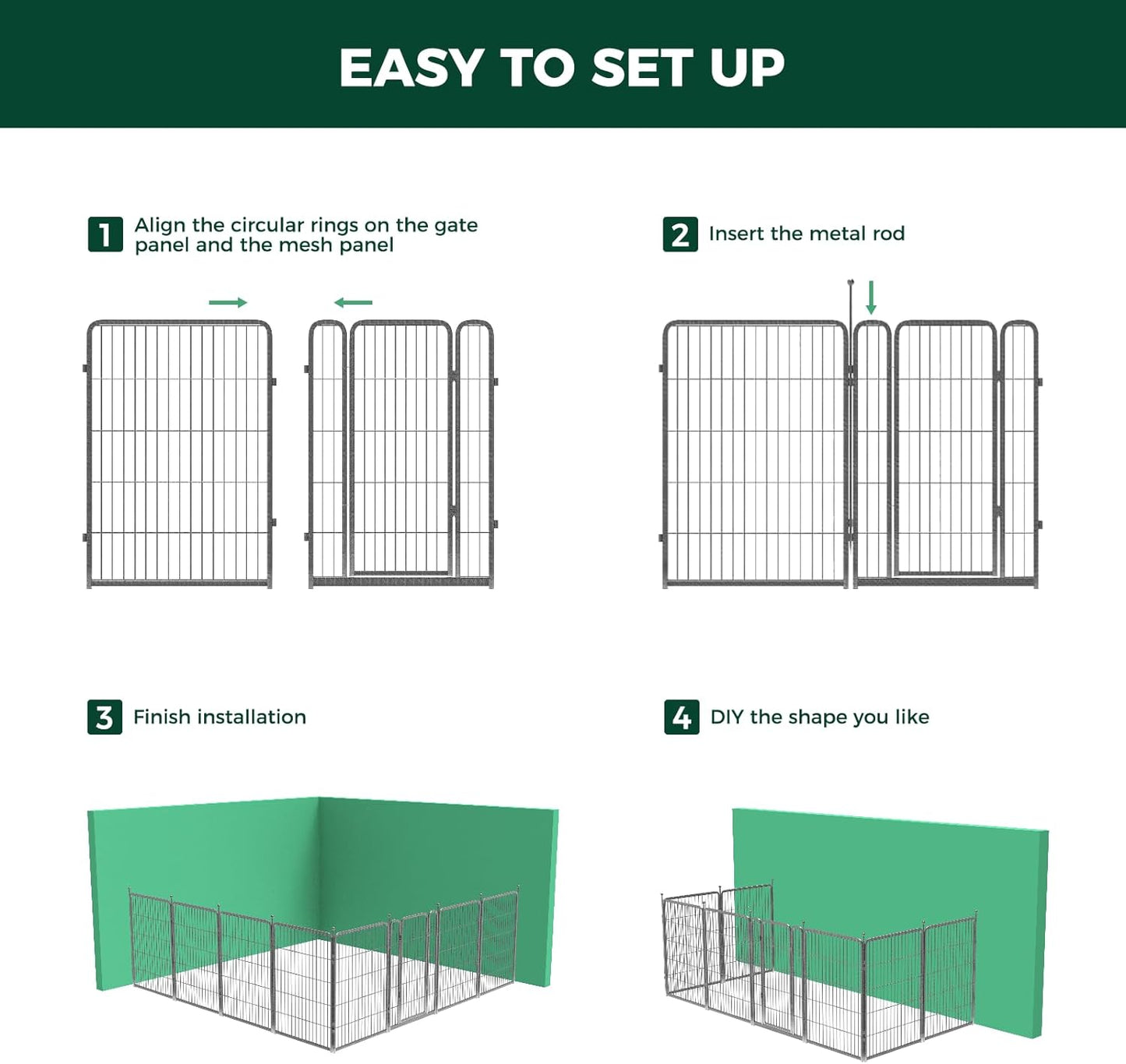 FXW Garden Fence Outdoor for The Yard – 40in(H) x 36.4ft(L) Heavy Duty Metal Animal Barrier for Dog and Rabbit, Decorative Dog Fence, 16 Panels, Silver