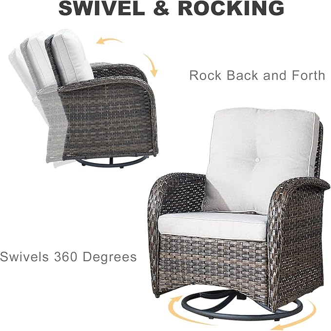 HUMMUH 5-Piece Patio Furniture Wicker Outdoor Conversation Set,All-Weather Rattan Swivel Chairs Bistro Set with Loveseat Coffee Table for Backyard,Poolside,Deck(Brown/Beige)