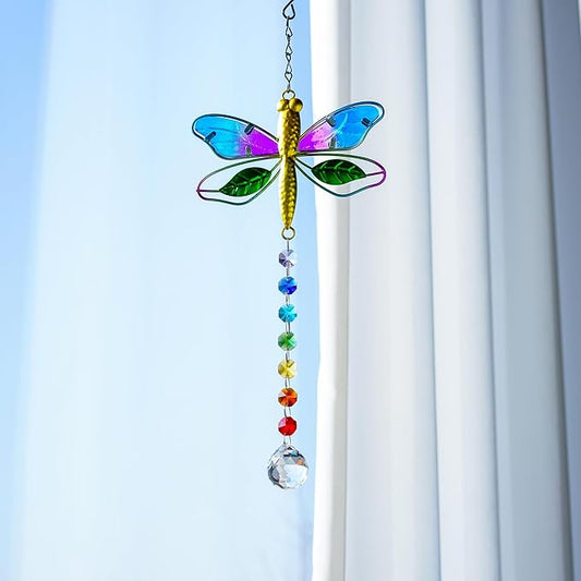 Dragonfly Decor Stained Glass Suncatcher for Windows Hanging Crystal Sun Catcher Prism Rainbow Maker Pendant