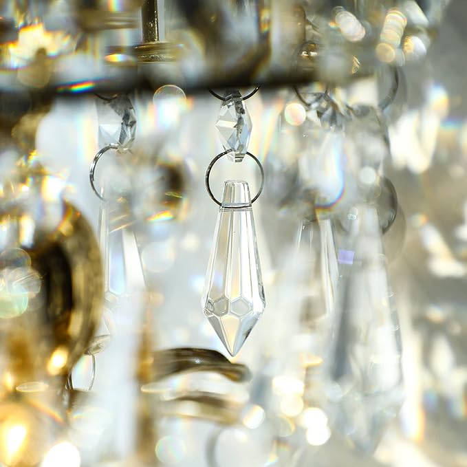 HDCRYSTALGIFTS Clear Chandelier Icicle Crystal Prisms Octogan Glass Bead for Lamp Decoration,Pack of 50 (38mm&Silver Circle Clips)