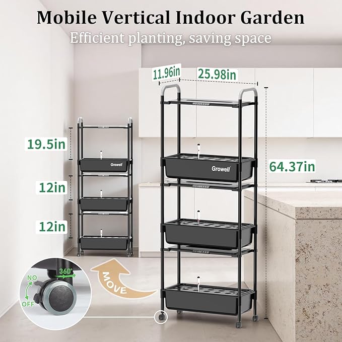 Hydroponics Growing System Kit, 81 Pods Vertical Indoor Herb Garden with Smart LED Grow Light, Auto Circulating Water Pump Each Tier, 42L Hydroponic Gardening Systems for Ideal Gifts (Black)