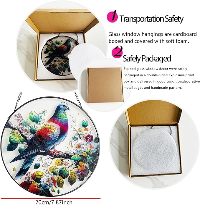 RIVEENY Stained Glass Window Hangings,8" Suncatcher Stained Glass Window Panels,Stained Panel Hangings Gift Women Girls Thanksgiving Birthday Gifts for Mom Grandma (Pigeon)