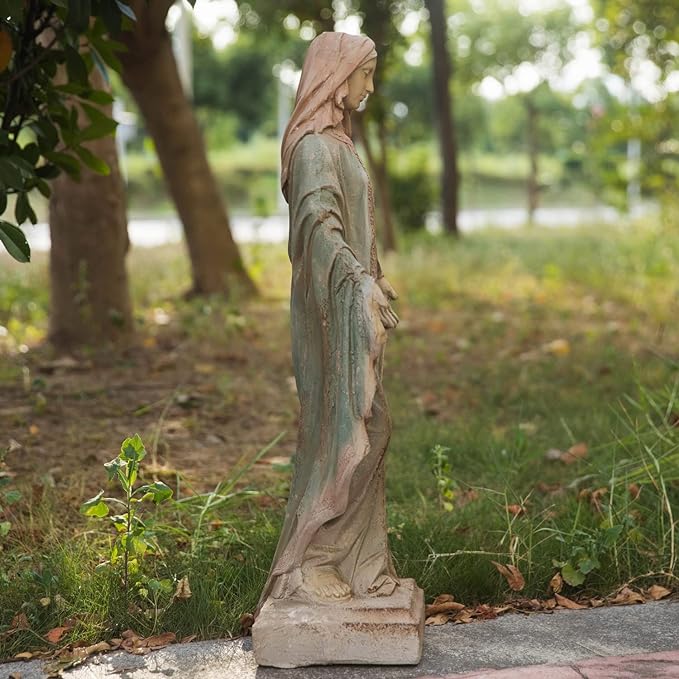 Virgin Mary Garden Statue Outdoor H31” Blessed Catholic Saint Mother of God Large Holy Madonna Resin Religious Sculpture Yard Outside Lawn Tall Praying St Mama Marian Big Painted Lady Magdalene