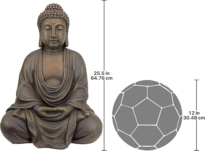 Design Toscano Meditative Asian Decor Grand Temple Indoor/Outdoor Garden Statue, Medium, 25 inches tall, Cast Stone Resin, Dark Stone Finish