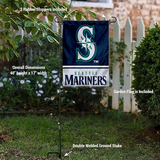 WinCraft Seattle Baseball Garden Flag with Stand Holder