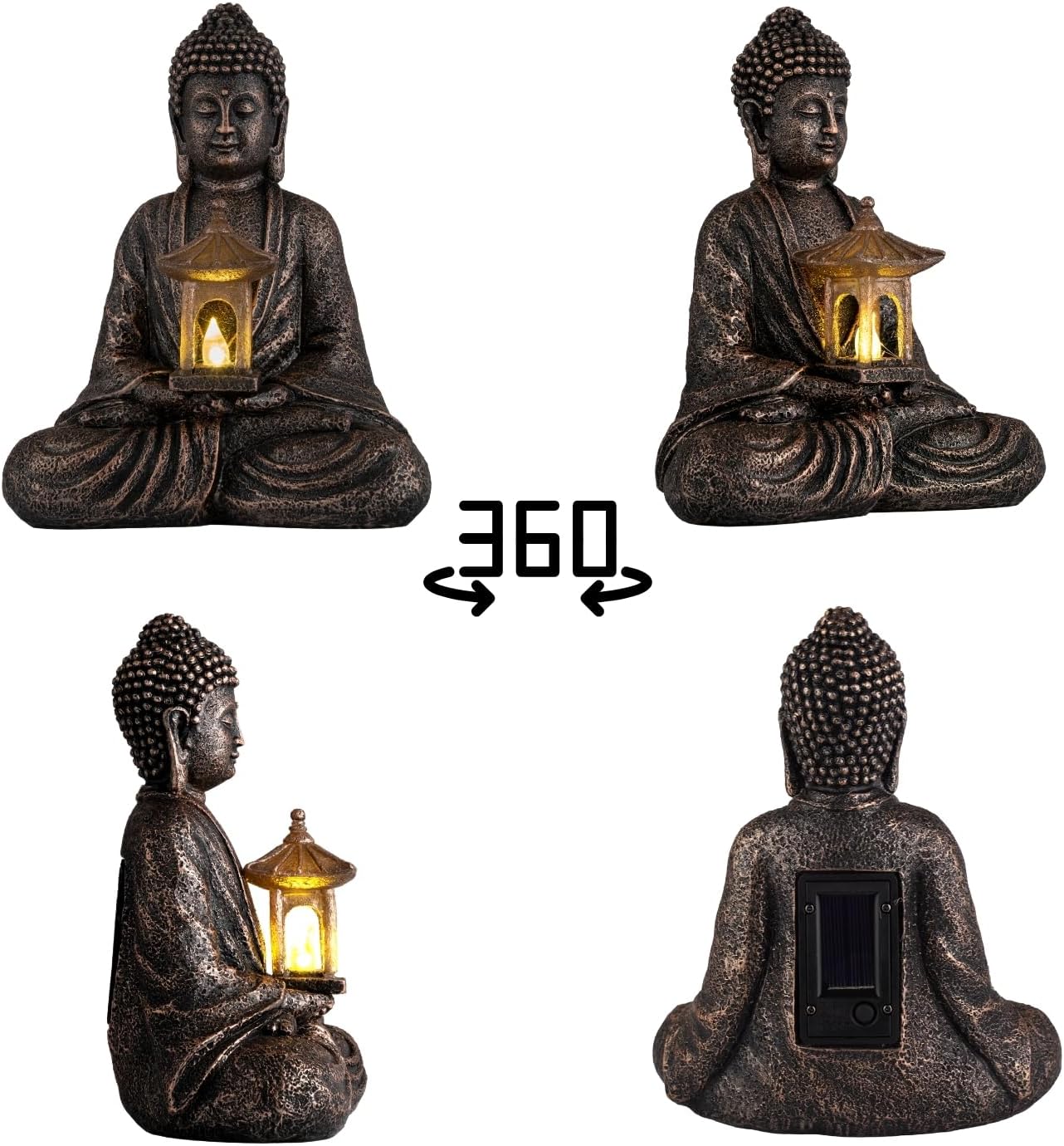 Buddha Garden Statue with Solar Light, Resin Zen Decor for Outdoor Patio or Indoor Meditation, Spiritual Gift for Women and Friends (Copper Pavilion)