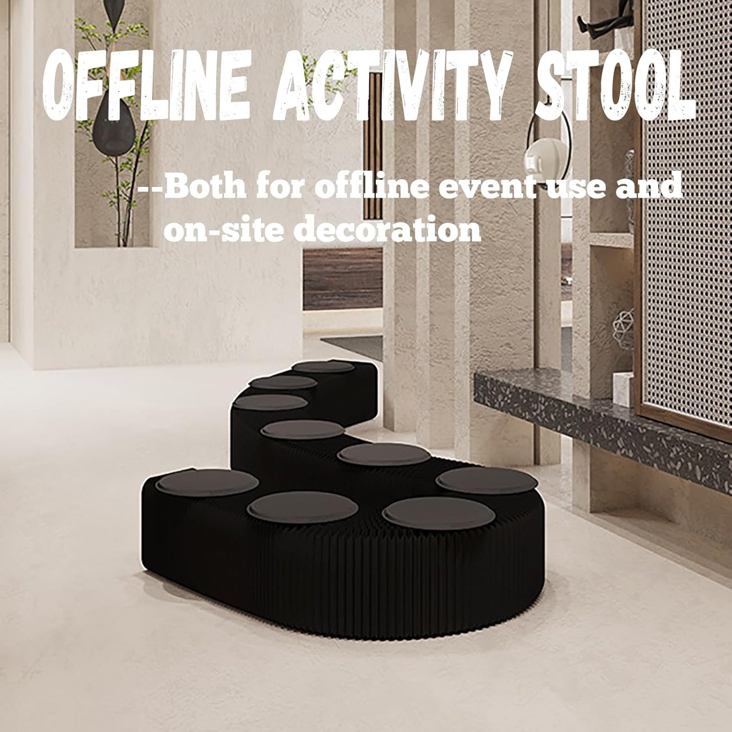 Foldable Kraft Paper Stool, Honeycomb Accordion Folding Bench, Collapsible Paper Stool for Small Spaces, Portable Footrest and Side Table for Living Room and Office,Black-30×30×300cm