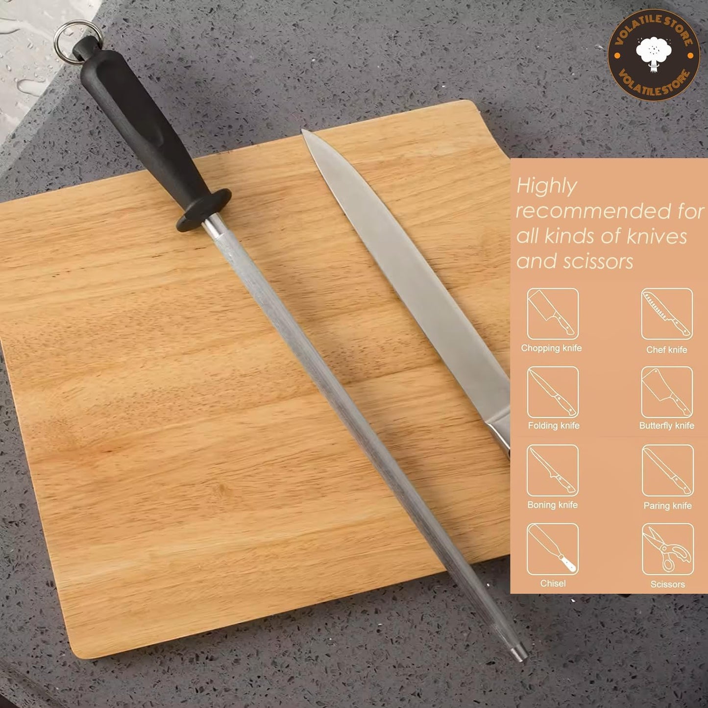 Generic Professional Knife Sharpening Rod - 12-Inch Carbon Steel Sharpening Rod (Black)