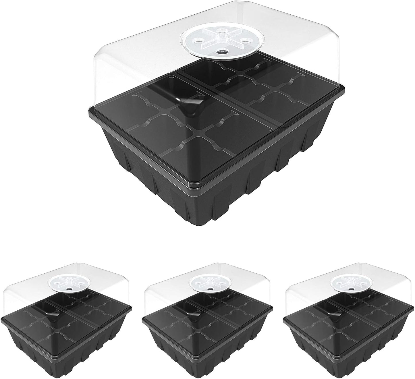 Gardzen 3 Pack Seed Starting Tray, Plant Germination Trays, Seed Starter Kit with Adjustable Humidity Vented Dome, Plant Growing Kit 6.6" x 4.5", Total 36-Cell, Black