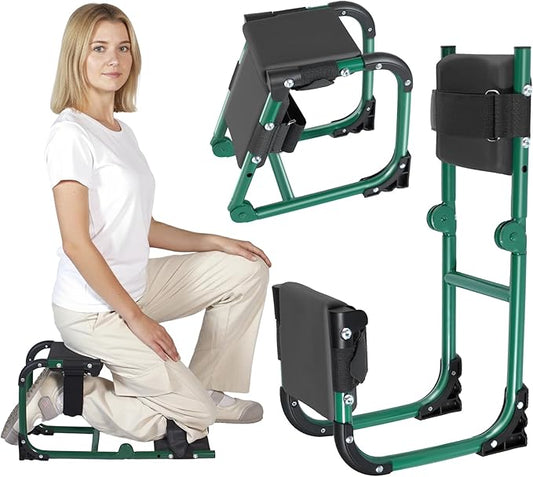 Garden Kneeler and Seat, Ergonomic 2-in-1 Foldable Knee Seat, Gardening Stool with Soft Adjustable Kneeling Pad, Gardening Gifts for Women Mom Men Seniors