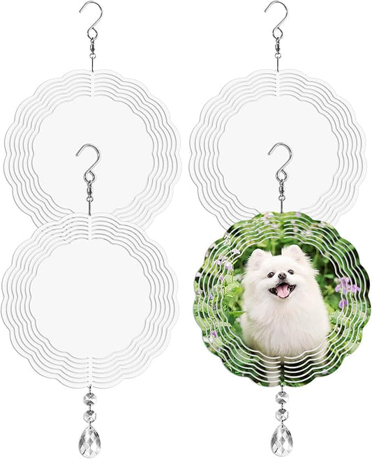Sublimation Wind Spinner Blanks 8 Inch 4 Pack Wind Spinners Sublimation Blanks with Crystal Pendant Aluminum Metal Wind Spinners for Yard Garden Indoor Outdoor Window Porch Decoration（Round