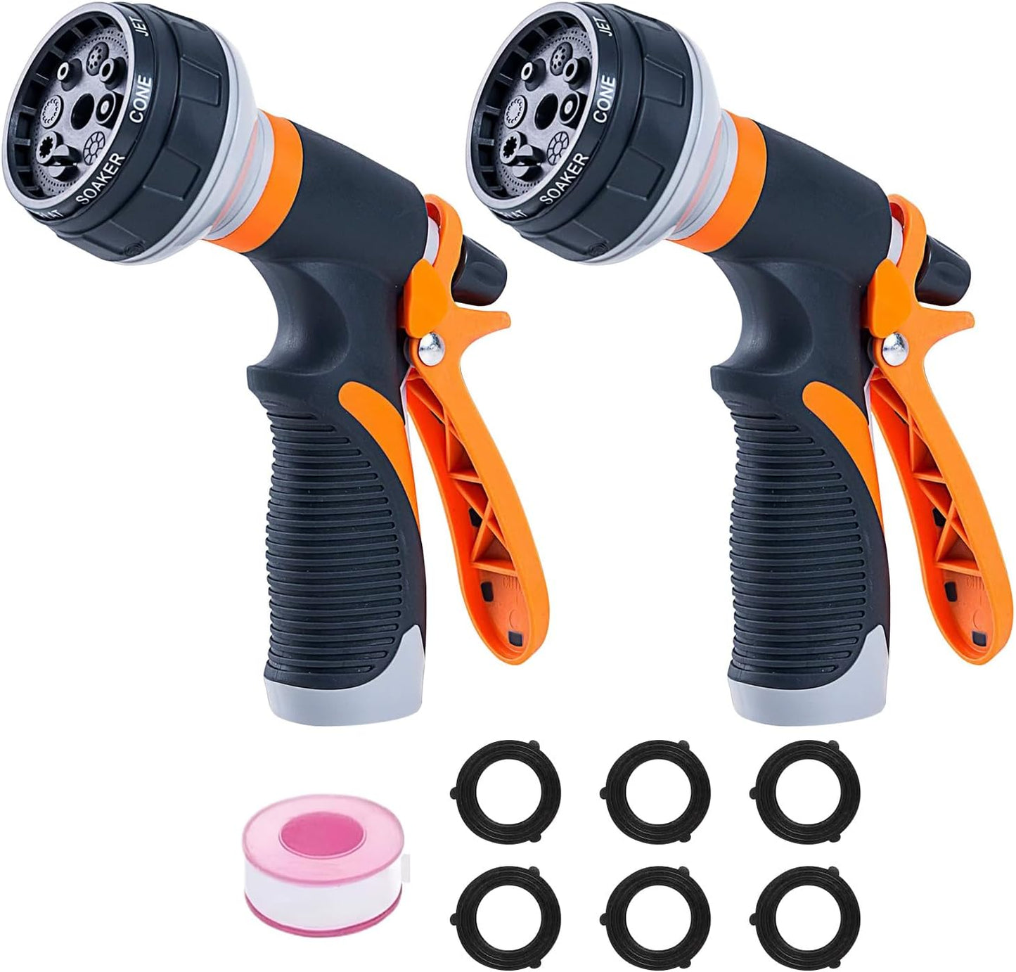 Garden Hose Nozzle 2 Pack - 8 Adjustable Spray Patterns, Heavy Duty Water Hose Sprayer for Car Washing, Plant Watering, Pet Bathing & Outdoor Cleaning