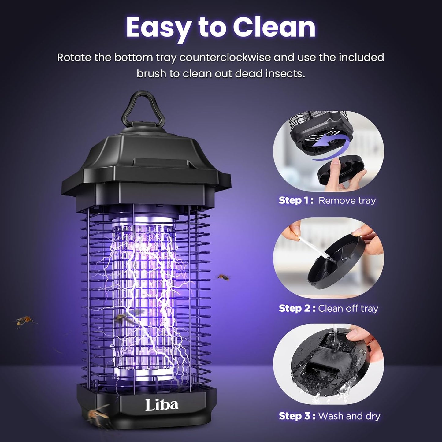 LiBa LED Bug Zapper Outdoor Indoor, Electric Mosquito Zapper Fly Trap Lamp, 10 Years Lifespan, 6.5ft Power Cord, Insect Killer Light for Home Yard Garden Patio Farm, High Voltage, IPX4 Rainproof