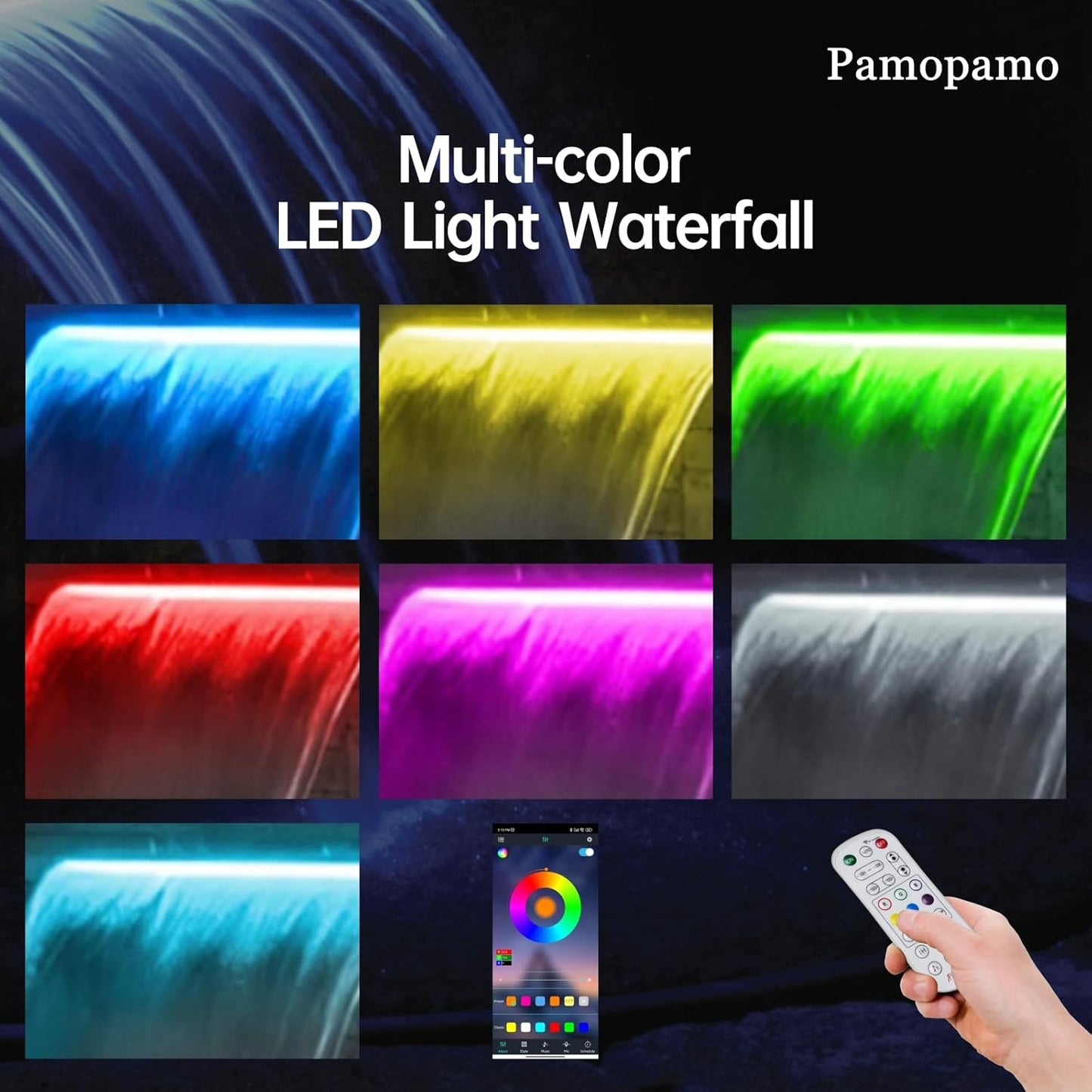 Pond Waterfall Spillway, APP Control Multi-Color LED Light Outdoor Pool Fountain, Acrylic Water Spillway Koi Fountains Kit for Garden Patio Swimming Pool Decoration - 11.8"x7.8"x3.9"