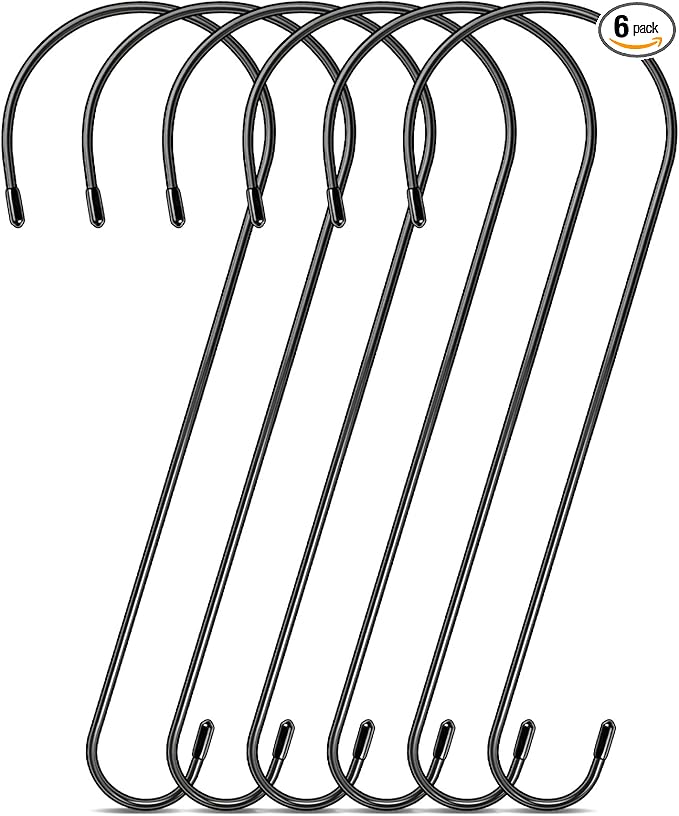 6 Pack 16 Inch Extra Large S Hooks for Hanging Plants, Rust-Proof Heavy Duty Tree Branch Hook Plant Hooks Outdoor for Hanging Bird Feeder,Patio,Indoor Uses