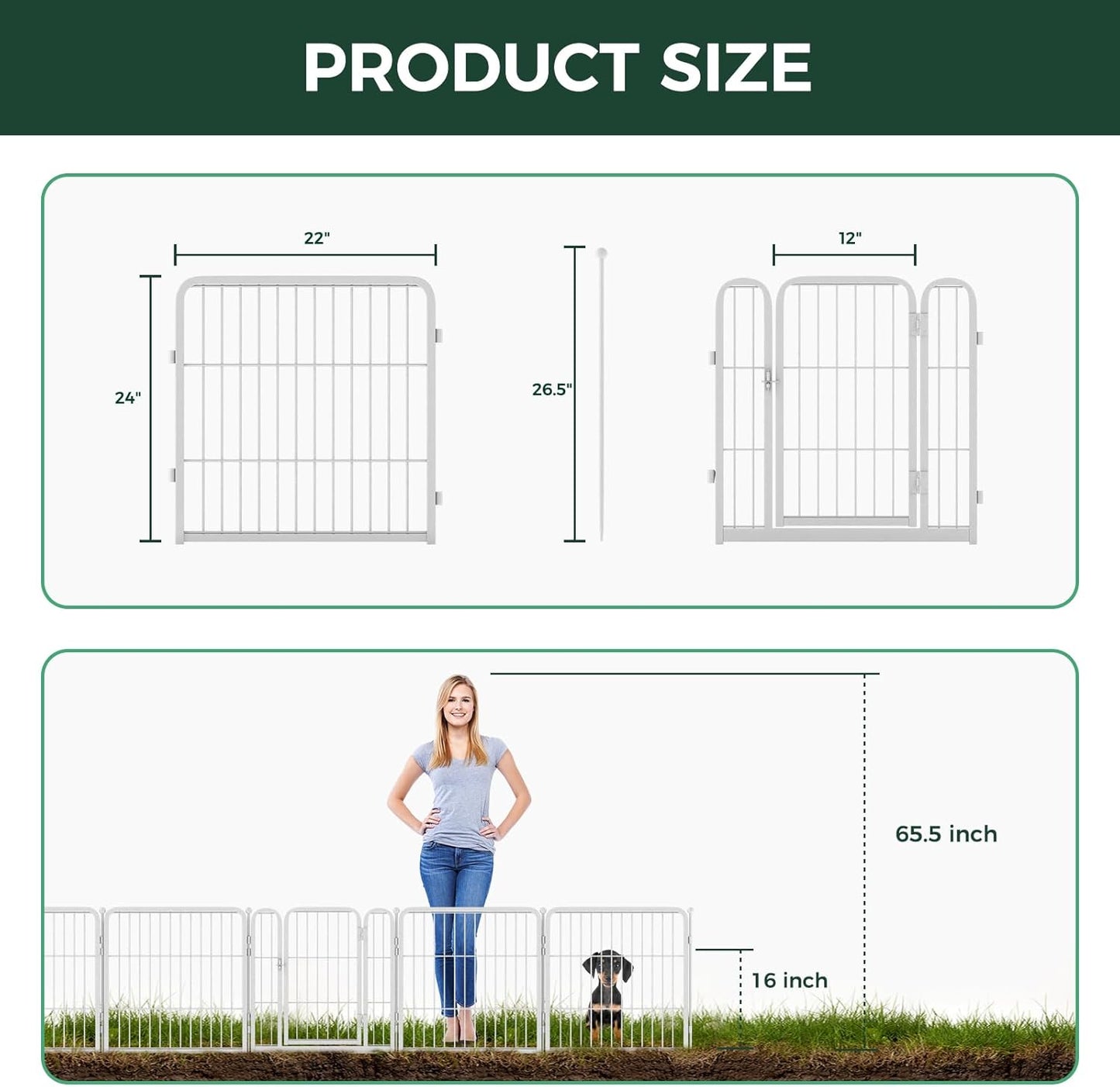 FXW Garden Fence Outdoor for The Yard – 24in(H) x 60.9ft(L) Heavy Duty Metal Animal Barrier for Dog and Rabbit, Decorative Dog Fence, 32 Panels, White
