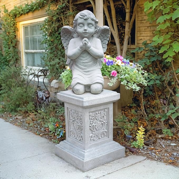 Classic Statuary Stand Garden Pedestal Sculpture Decor Plinth Base Riser, Outdoor or Indoor Resin Statuary Pedestal, 12.6"(H) x 9.5"(L) x 9.5"(W)