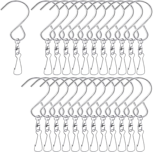 24 Pcs Swivel Clip Hanging Hooks, Stainless Steel 360 Degree Rotating Windsock Clips for Hanging Wind Chimes, Plants, Bird Feeder, Crystal, Birdcage