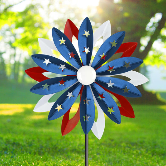 60 inch Kinetic Metal Wind Spinner,Two-Ways Hanging Wind Sculptures with Garden Stake,360 Degrees Kinetic Wind Spinners for Yard and Garden