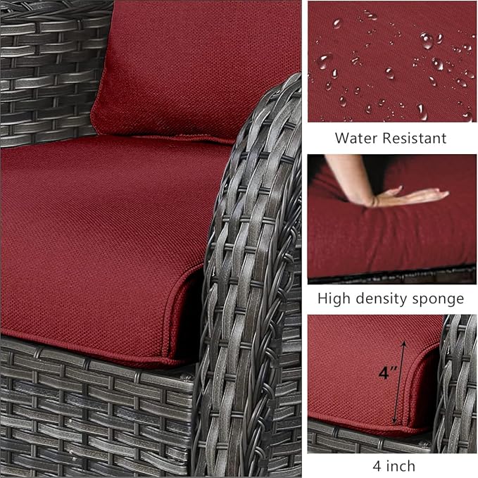 HUMMUH Patio Furniture Set with Fire Pit Table 5-Piece Wicker Outdoor Swivel Rocker Patio Chairs High Back Outdoor Couch Conversation Set for Porch, Backyard, Deck