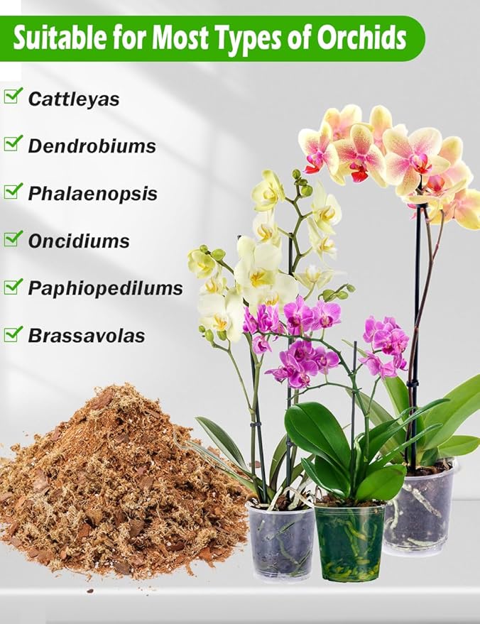 TOYPOPOR Orchid Potting Mix for Repotting with Moss Pine Bark Mulch Perlite Stone and Coco Peat Natural Ingredients, Orchid Bark Potting Mix Orchid Repotting Kit Drainage Indoor Potting Medium 1qt