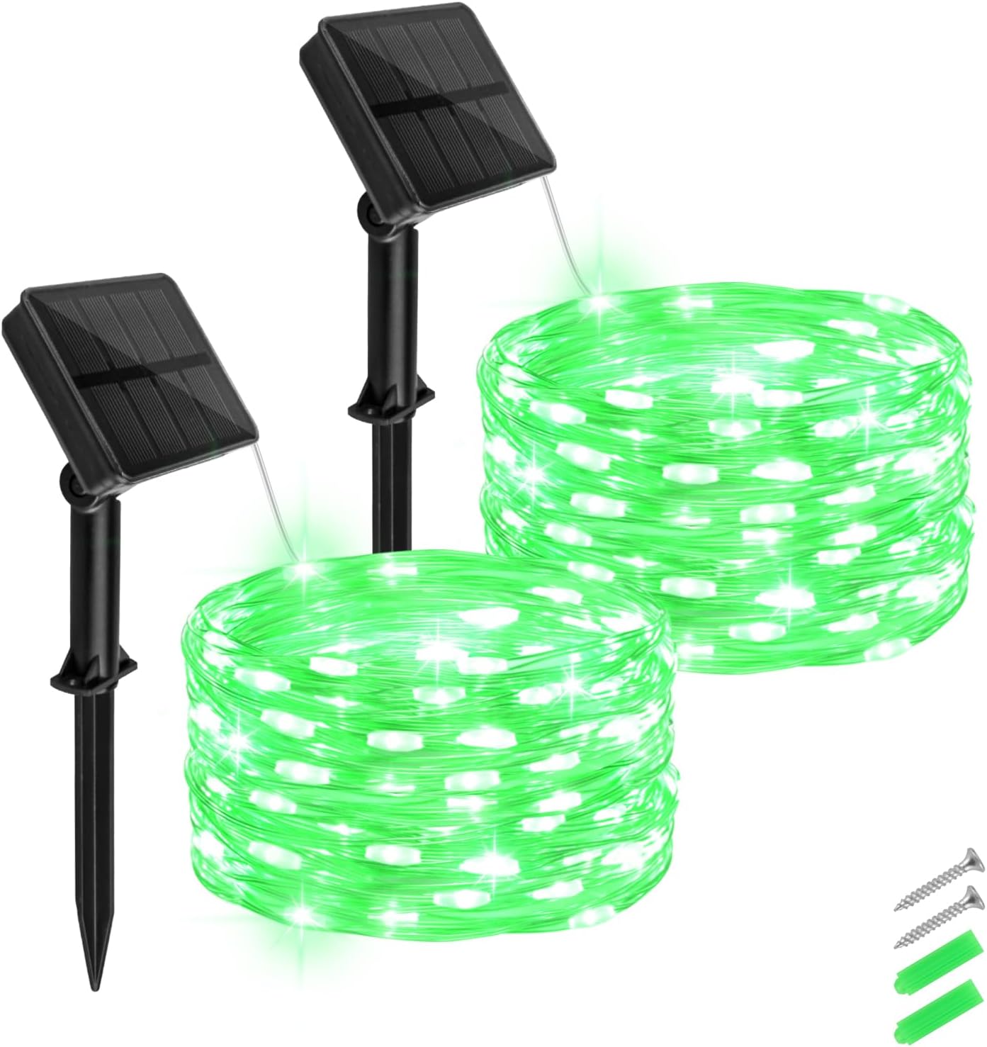 Solar Fairy Lights Green Outdoor Waterproof,16.4ft 50LED Solar String Lights Green for Outside 8 Modes 2 Packs for Patio Backyard Garden Deorations Green