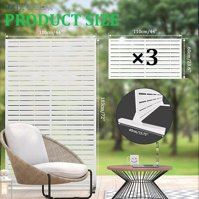 6FT Outdoor Metal Privacy Screen – Decorative Privacy Fence and Room/Garden Divider, Weather-Resistant Freestanding Panel with Stand, Durable Steel for Patio, Garden, Balcony, or Backyard