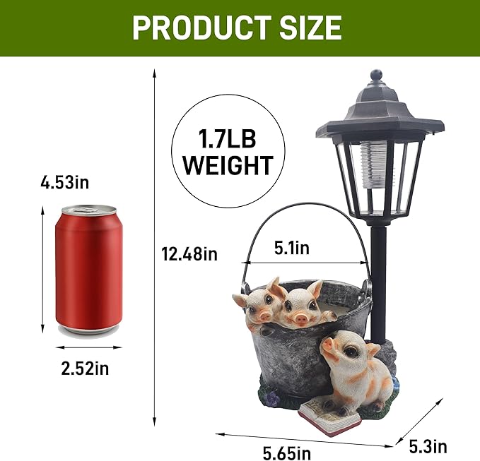 Outdoor Pigs Statues Solar Sculptures with Solar Lights and Flowerpot Funny Garden Decor Animal Figurines Resin Outdoor Statues for Patio Yard Lawn Balcony Gifts