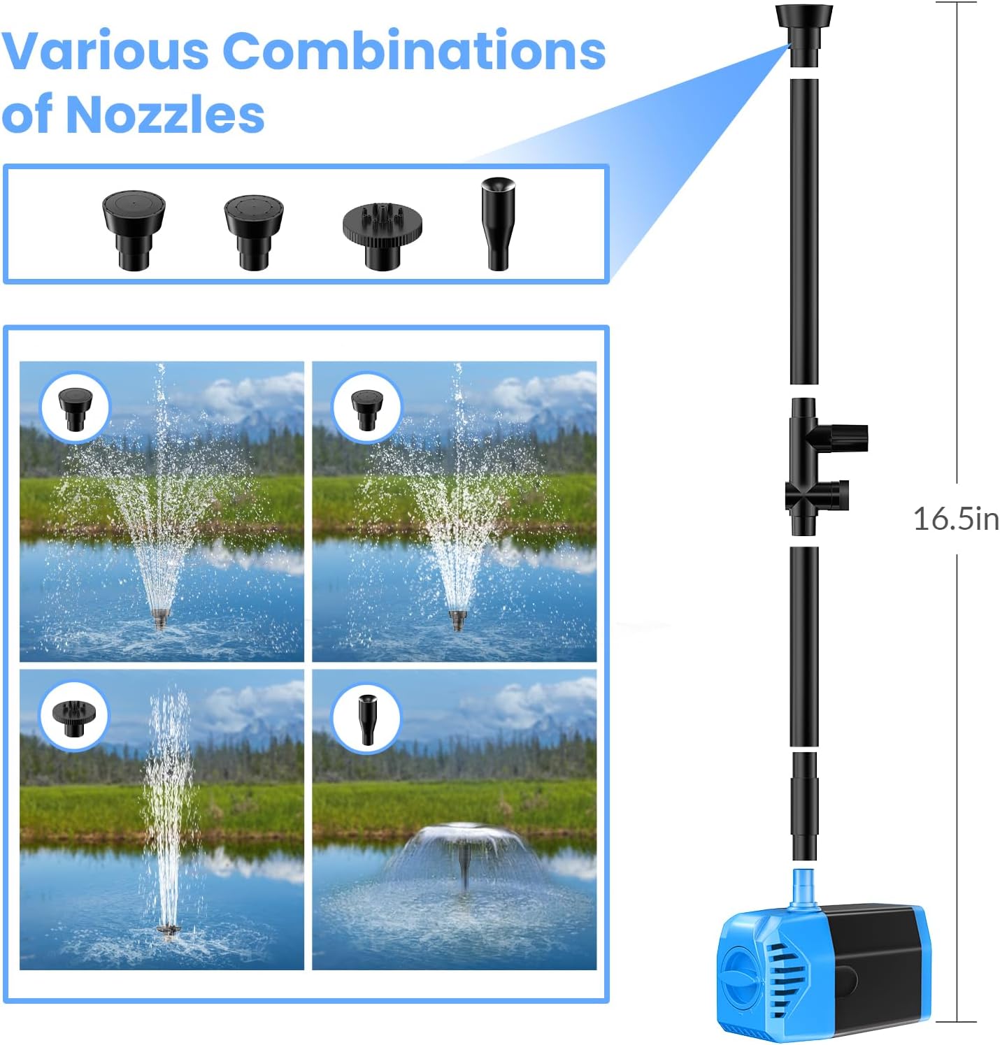 POPOSOAP Solar Fountain Pump, 12W Solar Pond Pump with 160GPH GPH Adjustable Flow, 16.5Ft Cord /6.6Ft Tubing for Fountain,Wildlife Garden, Pond, Waterfall, Hydroponics-P112L