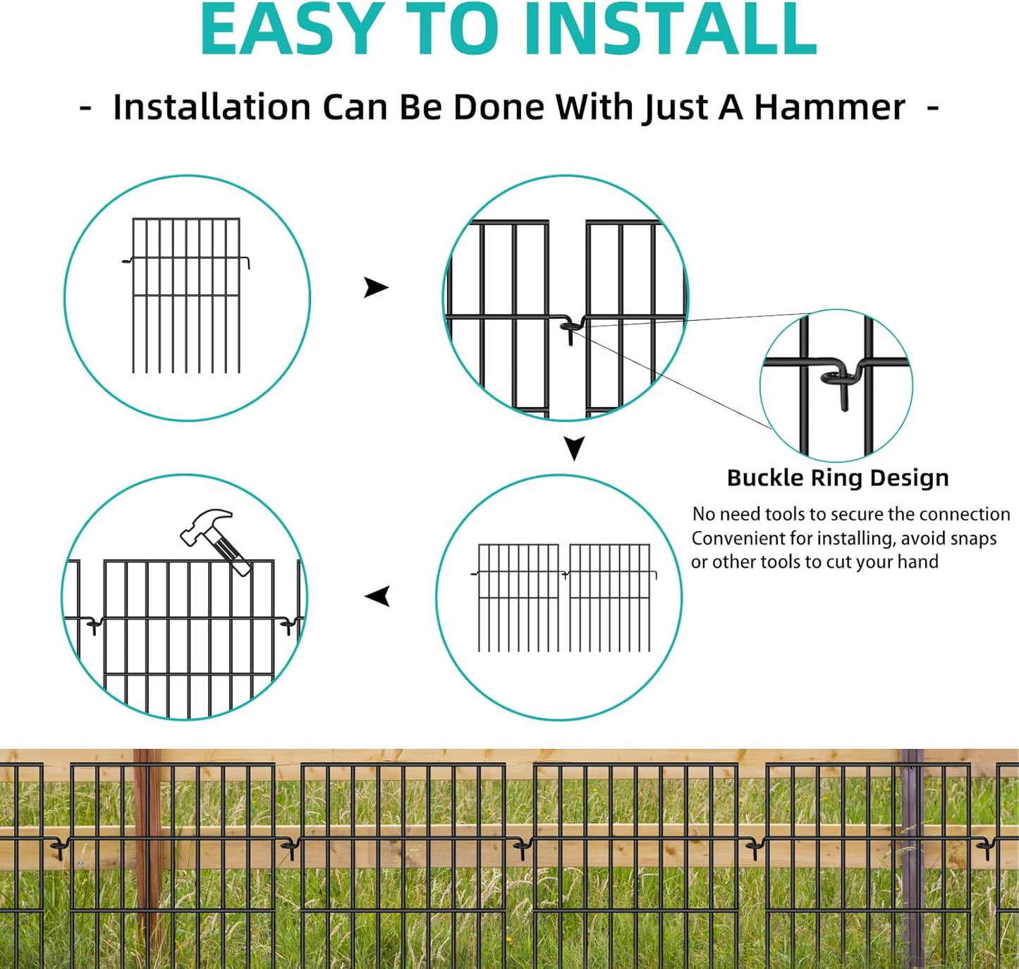 Animal Barrier Fence, 10 Panels No Dig Fences, 17in(H) X 10.8ft(L) Garden Fence Animal Barrier for Rabbits and Dog Under Fencing Barrier, Rustproof Metal Fences Border for Outdoor, Yard, Patio