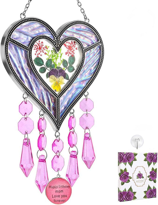 Mom's Birthday Gift Cool Purple Glass Heart-Shaped Sun Catcher