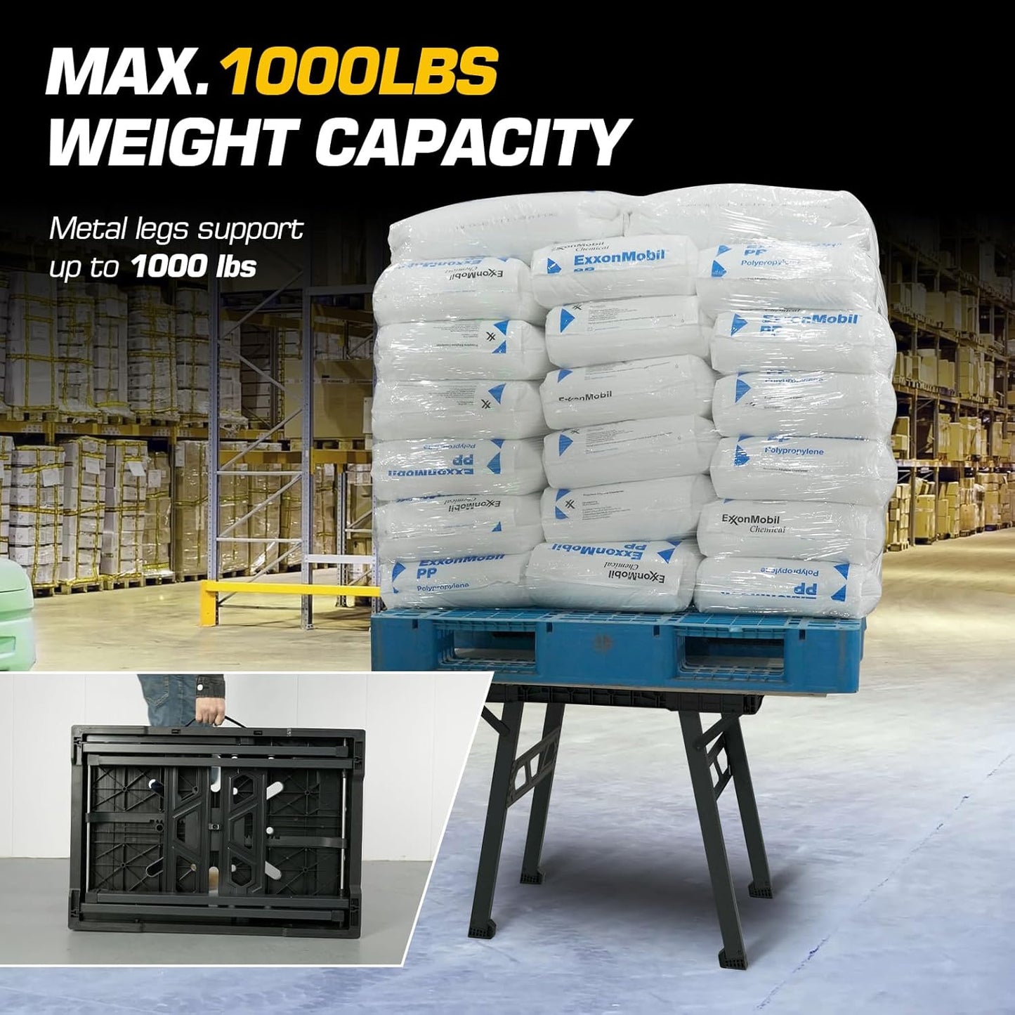 Express Folding Work Table, Easy Setup Portable Folding Work Table & Portable Folding Workbench, 34" W x 25" D x 31" H Lightweight Versatile Clamping Worktable for Garage/Wood Shop (Yellow)