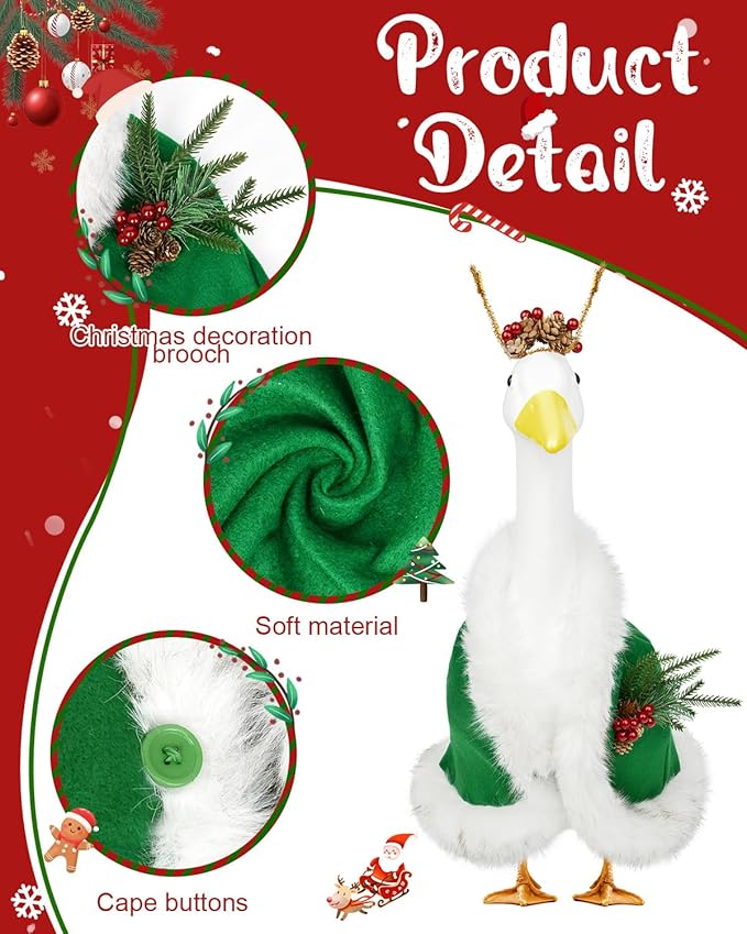 Christmas Porch Goose Outfits - Green Cape Custome Set for 23 inch Porch Goose, Christmas and Winter Outdoor Decor for Lawn, Yard & Garden