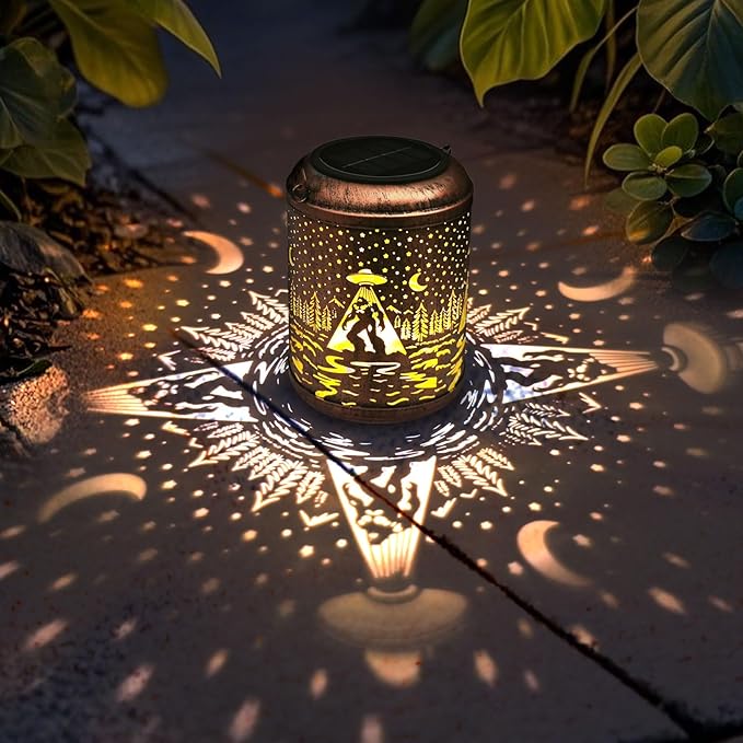 Bigfoot Solar Lanterns Outdoor Waterproof Hanging Lights UFO Sasquatch Gifts for Men Women Metal Decorative LED Lanterns for Yard Patio Lawn Tabletop Pathway Landscape Garden Decor 1 Pack