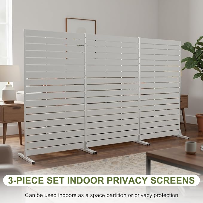 NicBex 3-Pack Outdoor Privacy Screen, HDPE Privacy Screen Fence Indoor Decorative Divider Freestanding Fence Panels with Metal Stand for Pool, Garden, Bathroom, 72" H x 47" W, White