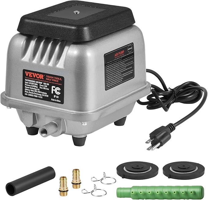 VEVOR Linear Air Pump, 109L/Min Air Flow Septic Aerator Pump, Aeration System for 1/2 Acre 10 FT Deep Ponds, Water Gardens, Waste Treatments, Septic Tanks, Aquariums, Seafood Restaurants, Fish Farms