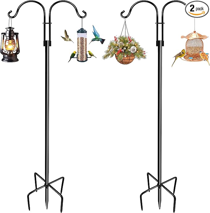 Double Shepherds Hooks for Outdoor (2Pack,76 inch) Heavy Duty Adjustable Bird Feeder Pole Garden Decor Shepherds Hook for Hanging Bird Feeder, Plant Baskets, Hummingbird Feeder for Outside