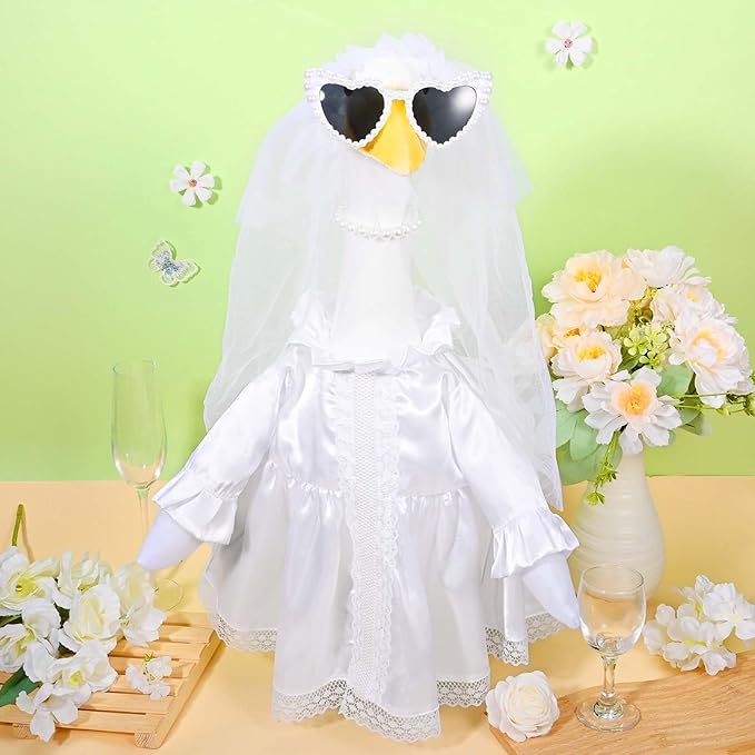 Bride Porch Goose Outfits Bride to Be Goose Outfits 23" Plastic or Cement Goose Decor Garden Yard Lawn Geese Costume for Wedding Bachelorette Party Bridal Shower Decor