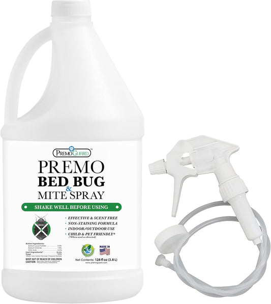 Premo Guard Bed Bug Killer Spray 128 oz - University Tested 100% Kill Rate - Natural Non Toxic, Stain & Scent Free - Kill Bedbugs & Mites On Bed & Blankets, Furniture, Clothing - Child & Pet Safe