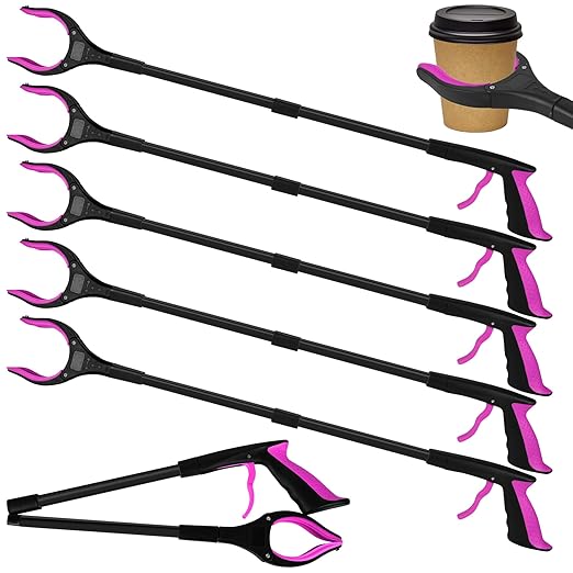 6 Pack 32 Inch Commercial Trash Grabber for Elderly Assist, Heavy Duty Lightweight Reacher with Ergonomic Handle & Non-Slip Grip, Multi-Use Outdoor Home Garden Cleanup Mobility Aid Tool