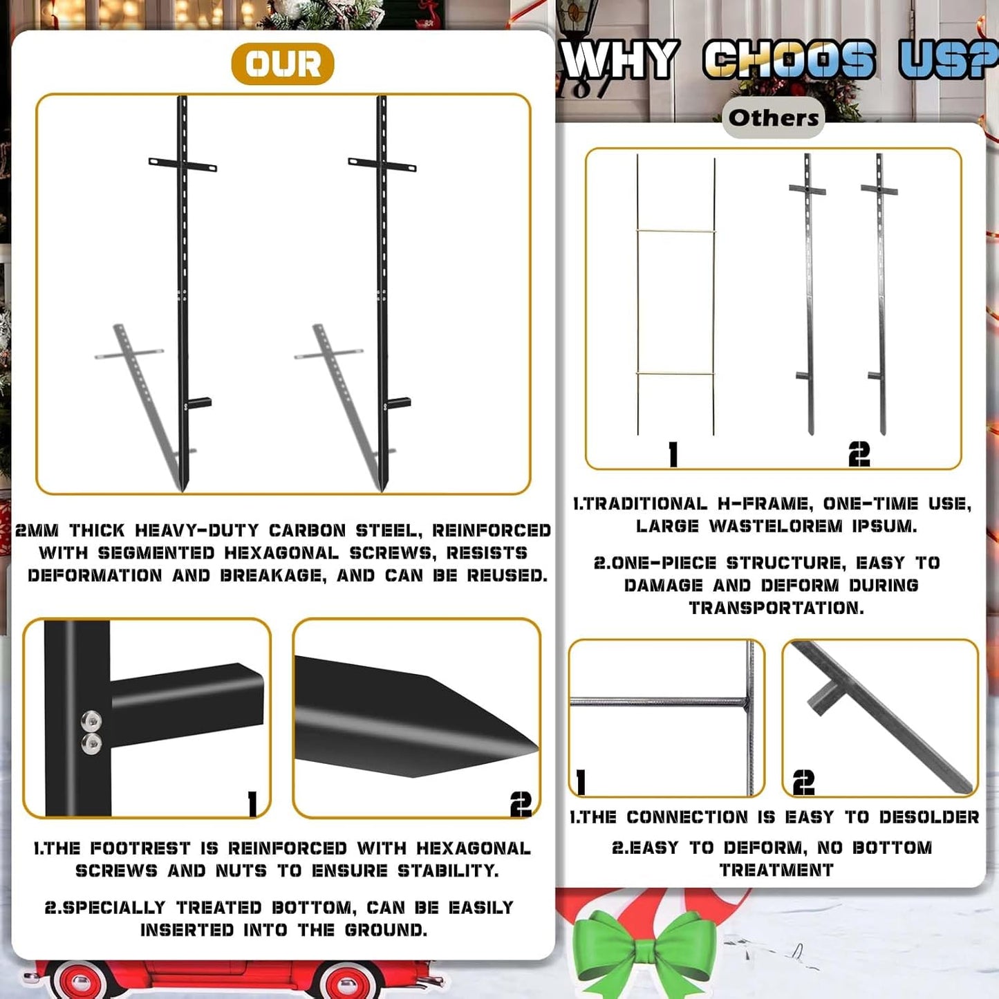 5 Pcs 46 inchens T-Bar Yard Sign Stakes Heavy Duty Metal Stake Yard Sign Holder/Black Steel Powder Coated Sign Posts for Outside/ 2mm Thickness Rust-Proof Outdoor Sign Holder for Outdoor Lawn Yard