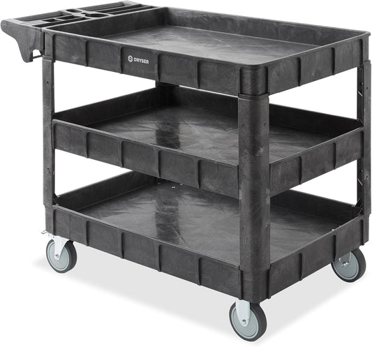 Dryser Utility Cart with Wheels, 46" x 25" Heavy Duty 550 lb. Capacity with Shelves - 3 Tier Rolling Cart with Two 5" Swivel Casters for Warehouse, Garage, Cleaning