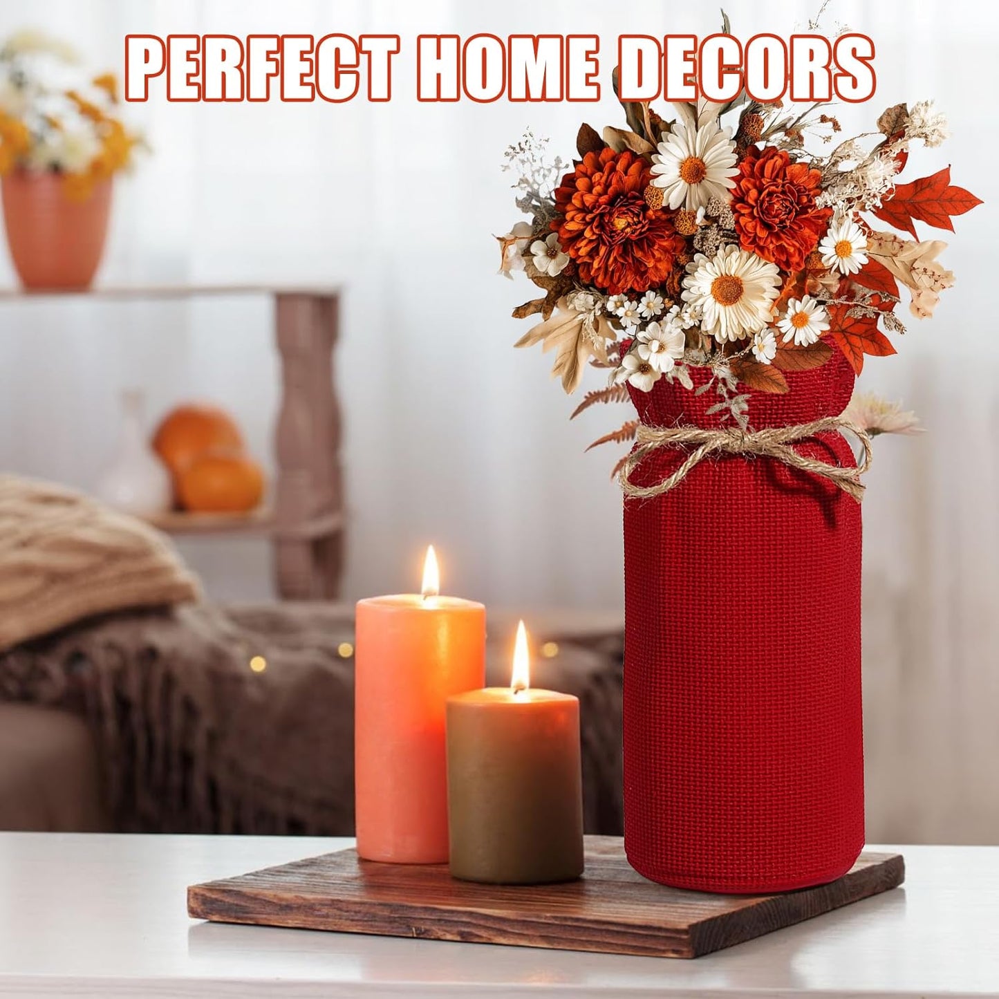 Fall Decor Vase for Flowers Fall Centerpieces for Tables Vases Home Decor Vintage Flower Vase Dining Table Centerpiece Decor(Red)