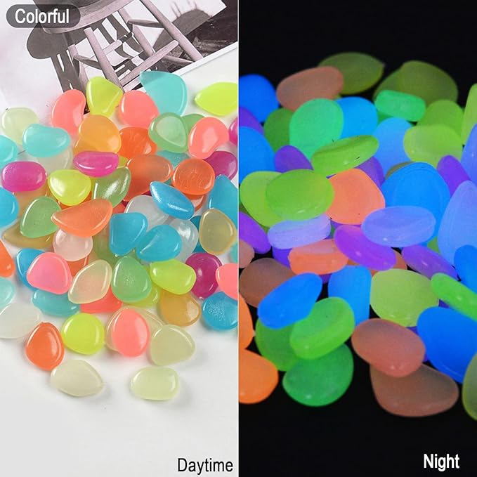 Oismys Glow in Dark Rocks Luminous Stones 200Pcs Garden Accessories Micro Landscape Fish Tank Decoration Outdoor Patio Lawn Yard Kit