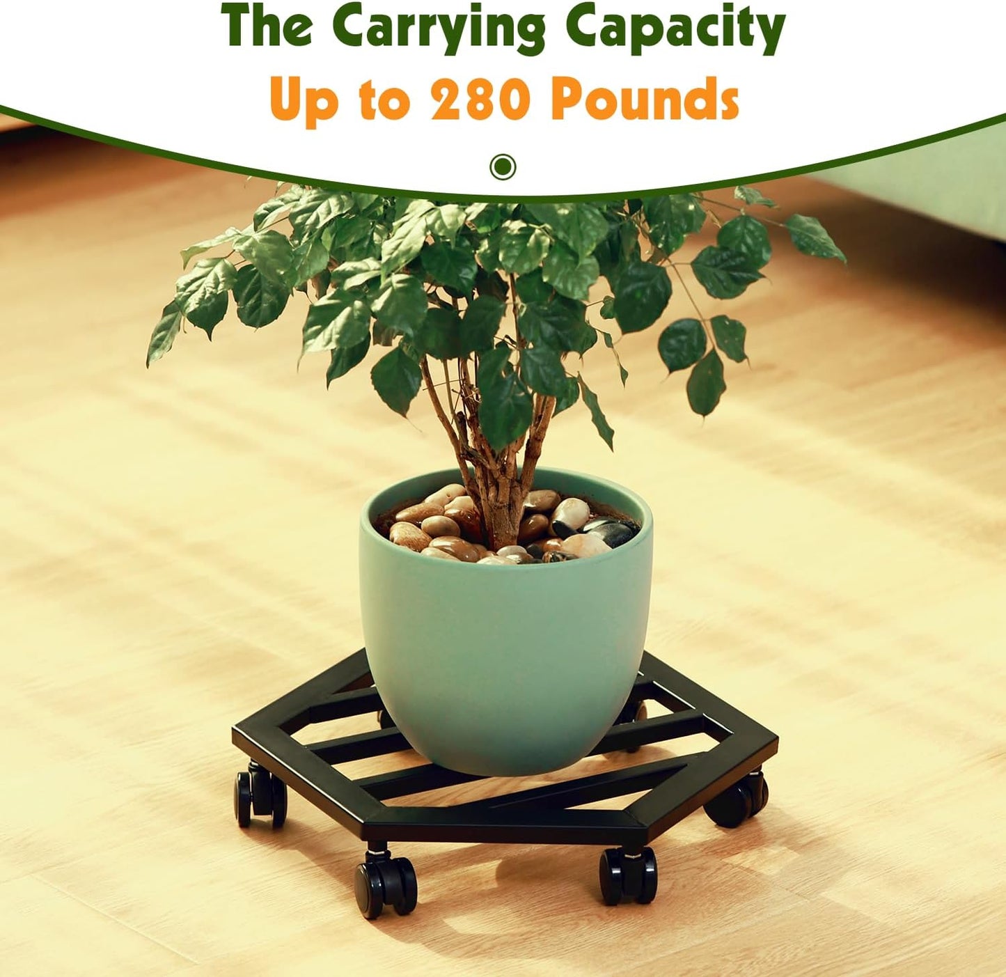 1 Pack 13 inches Large Metal Plant Caddy with Wheels Rolling Plant Stands Heavy-duty Wrought Iron Plant Roller Movers Indoor Outdoor Wheeled Plant Dolly with Casters Tray Coaster, Hexagon black