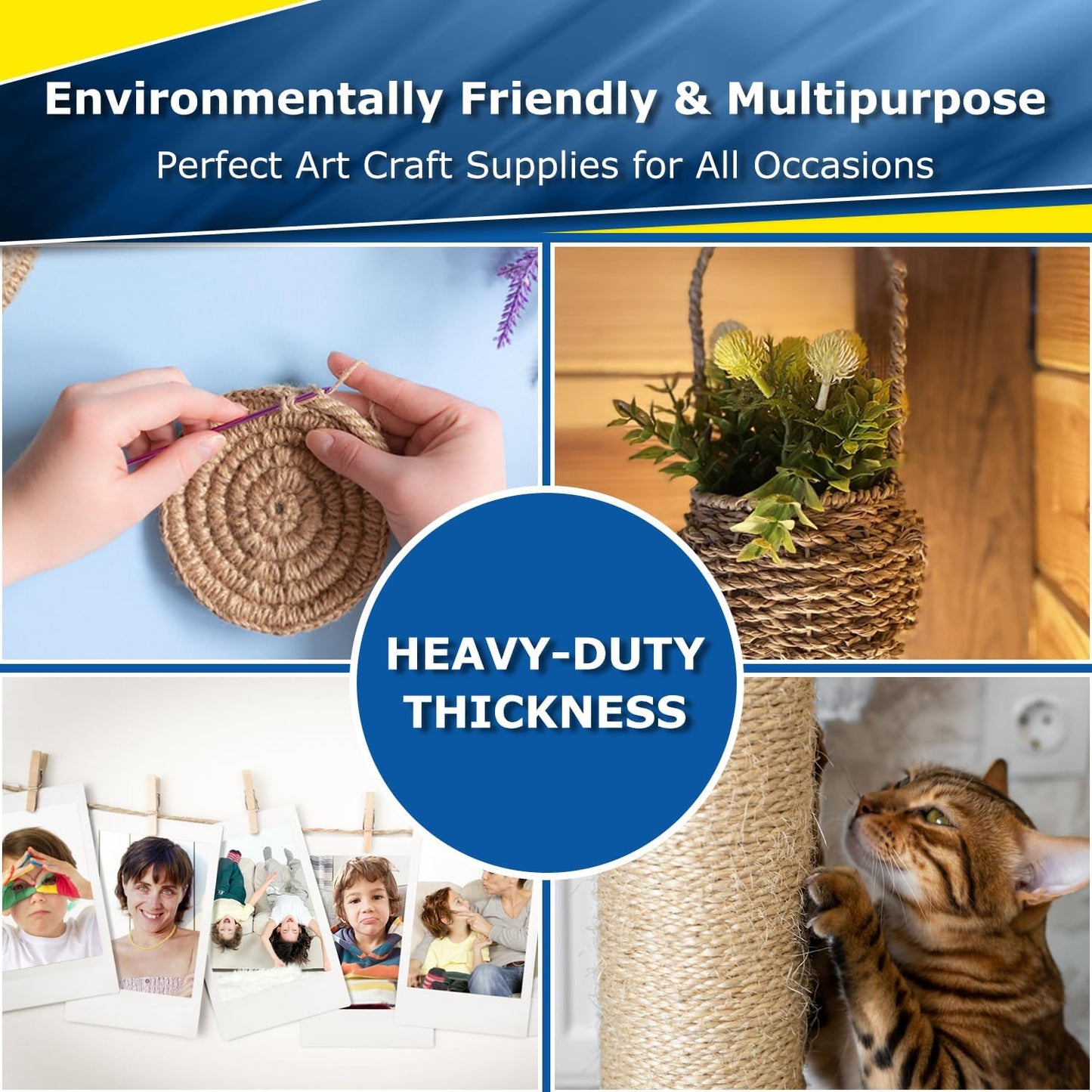 Vanhench Jute String Rope 6mm x 50 Feet, Heavy Duty and Thick Twine Rope for Crafts Projects, Gardening, Bundling, Cat Scratcher Scratching Post Tree Gift Wrapping Arts & Crafts Christmas Decoration