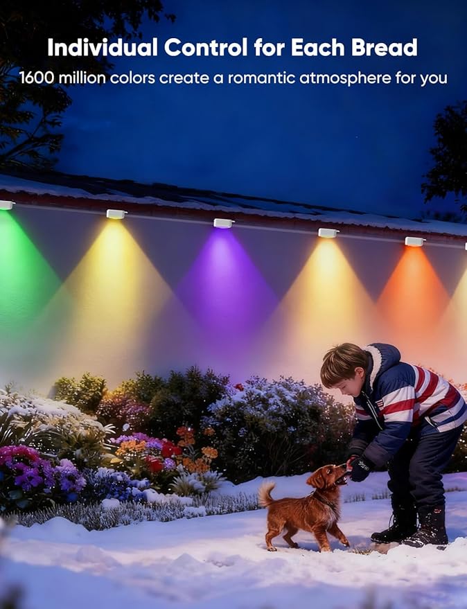 APPECK Permanent Outdoor Lights 300ft with 216 LED Lights, 108W Smart RGBW Eaves Lights, DC 36V, 40LM, IP67 Waterproof String Lights for Halloween Christmas Decor, Compatible with Alexa, White