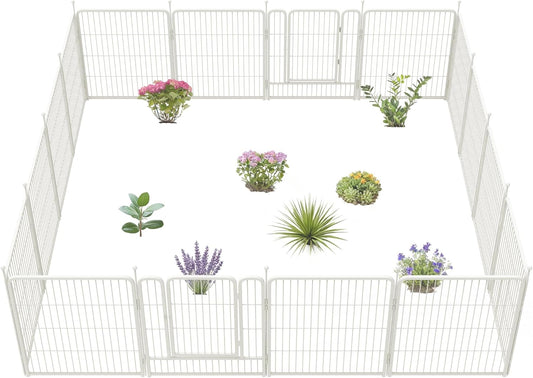 FXW Garden Fence Outdoor for The Yard – 32in(H) x 36.4ft(L) Heavy Duty Metal Animal Barrier for Dog and Rabbit, Decorative Dog Fence, 16 Panels, White
