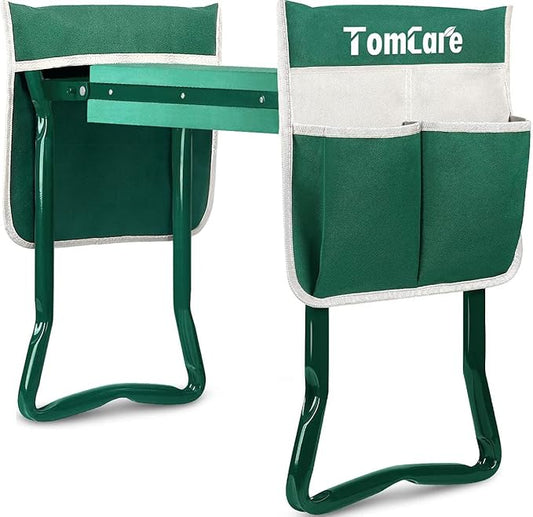 TomCare Upgraded Garden Kneeler Seat Widen Soft Kneeling Pad Garden Stools Garden Bench with 2 Large Tool Pouches Outdoor Foldable Gardening Gifts for Women Men Gardeners, Green