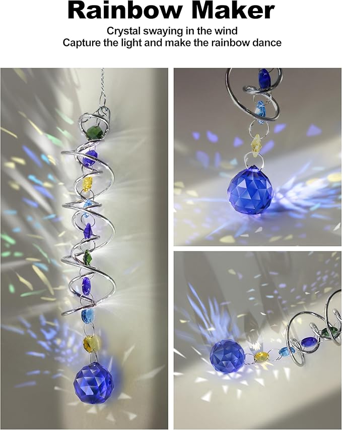 1 Pack Crystal Suncatcher, Hanging Sun Catcher Prism with String Rainbow Maker Suncatchers for Windows, Room, Outdoor, Car Mirror, Whimsical Home Garden Decor